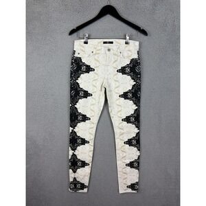 7 For All Mankind Jeans Womens 28 Lace Print Geometric Mid Rise Skinny Stretch